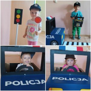 W dniu policjanta , dzieci poznają pracę policji oraz uczestniczą w sesji zdjęciowej, w fotobudce ( policyjny radiowóz z papieru)